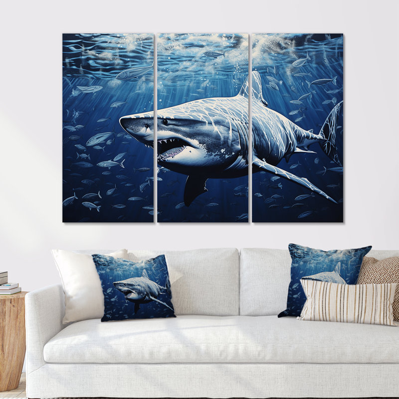 «Bull Shark Profondeurs», ensemble d'art sur toile, H 32 po x l 48 po