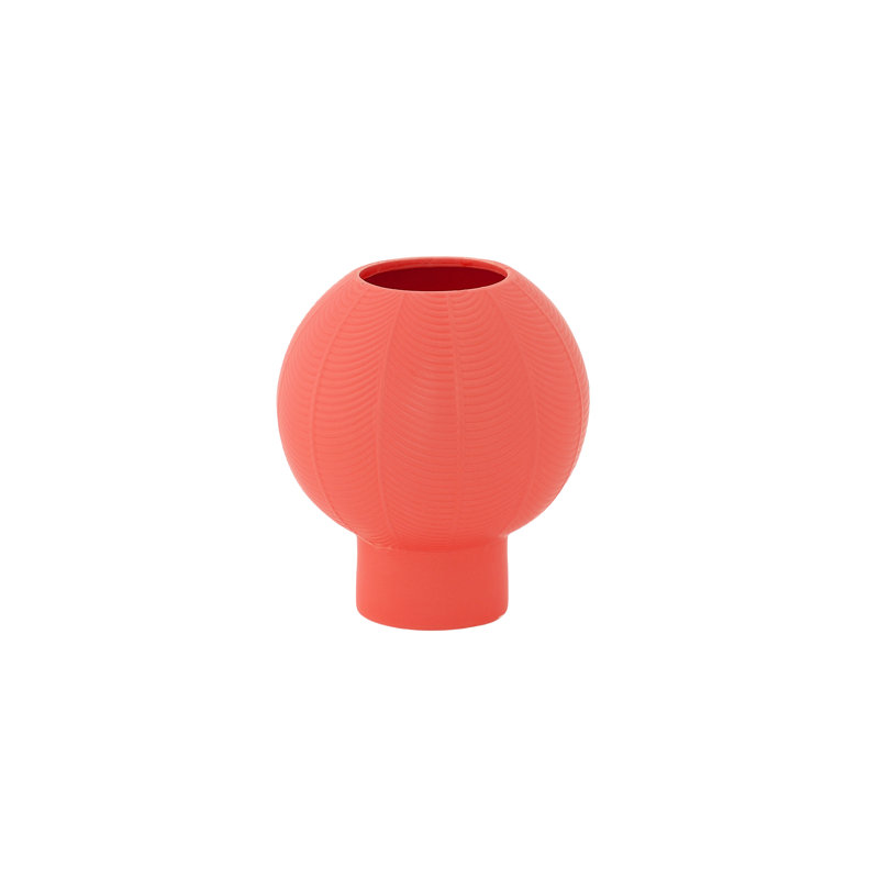 Ceramic Round Vase with Embossed Column and Stripe Design Body on Base LG Matte Finish Peach..7.00"x7.00"x8.00"H