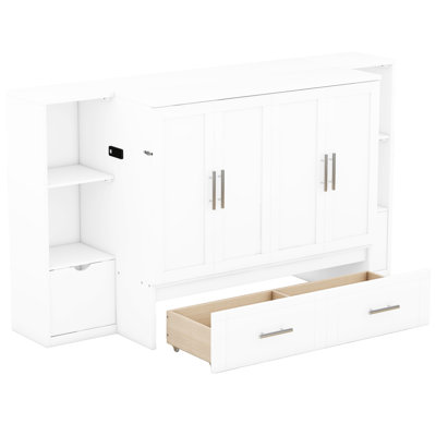 Grand lit avec rangement élégant, tiroirs et rangement supplémentaire, tablettes