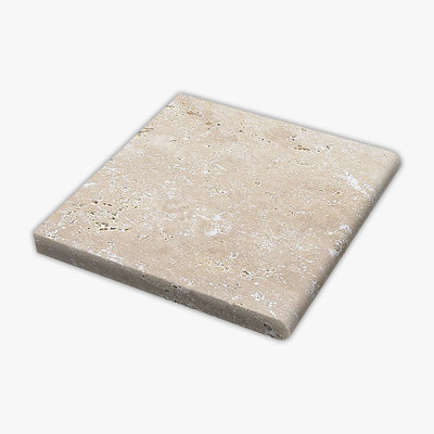 Ivory Tumbled 12x12 Travertine Thick Bullnose Coping