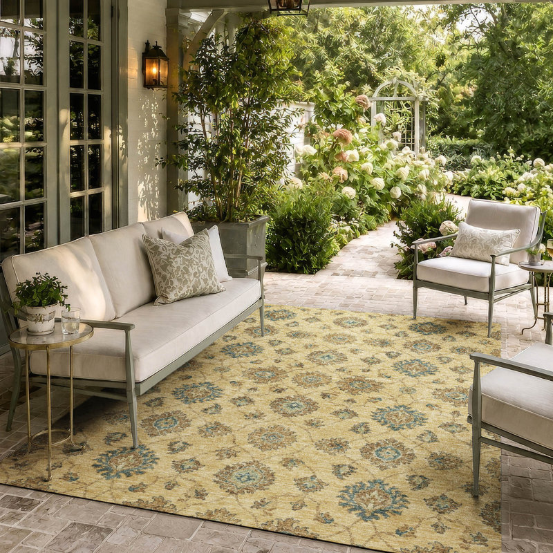 Tapis Chantille ACN3023 Global, lavable à la machine, intérieur/extérieur, Blé, 8 pi x 10 pi