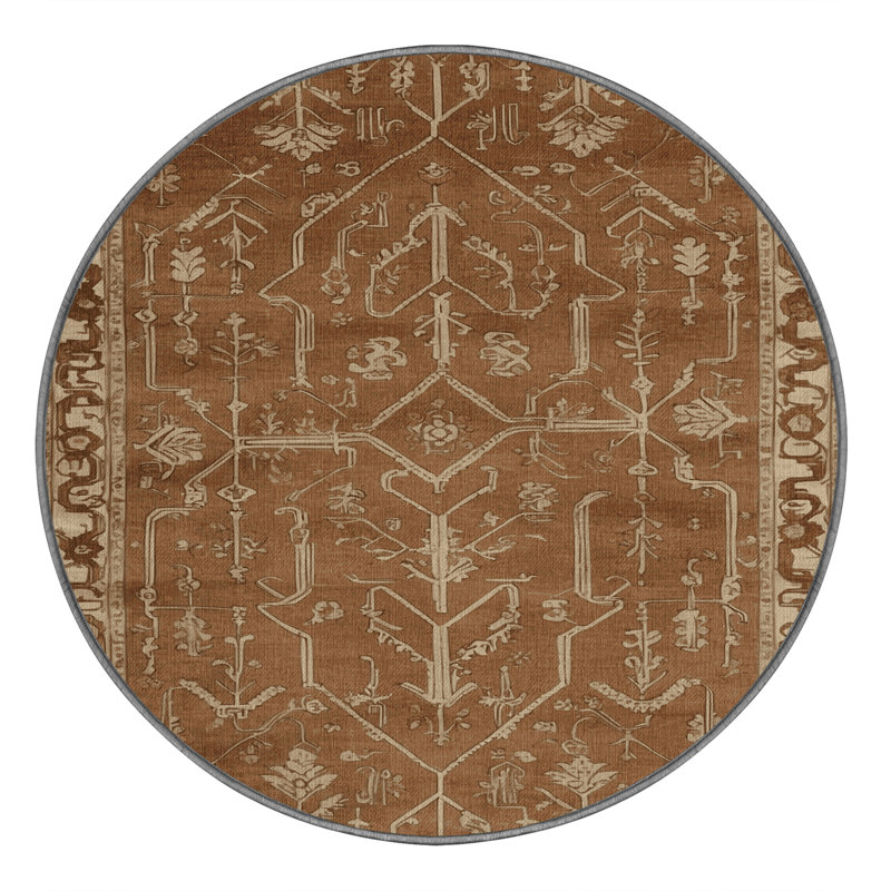 Tapis brun turc lavable à la machine, Rond 4 pi