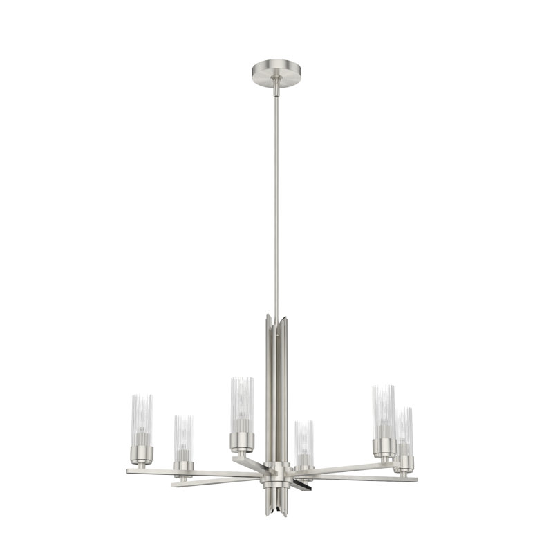 Plafonnier lustre 6 lumières Gatz, Nickel brossé