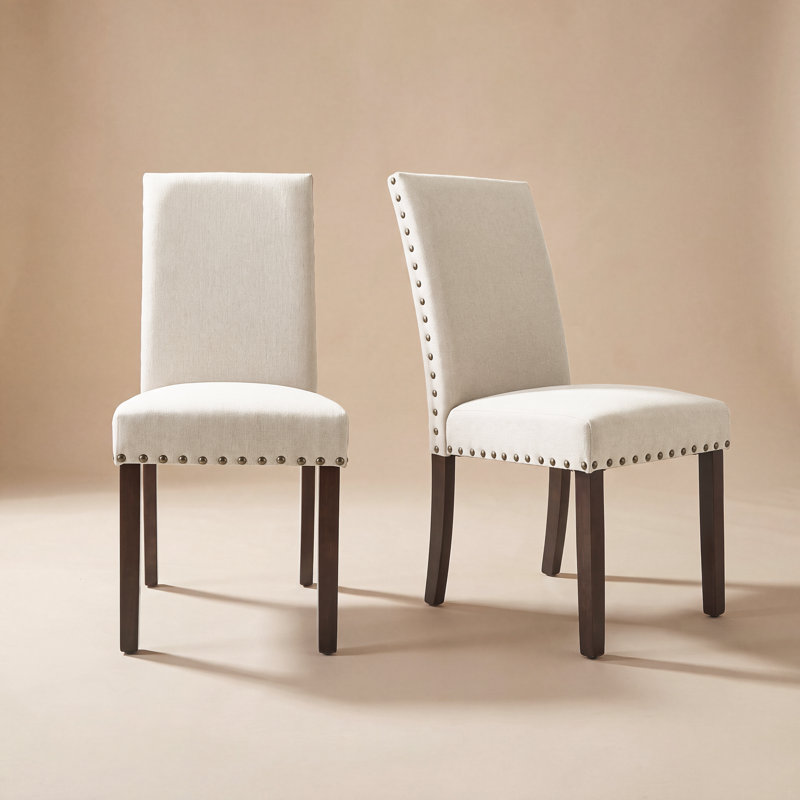 Bontrager Nailed Trim Linen Parsons Dining Chairs With Solid Wood Legs, Beige