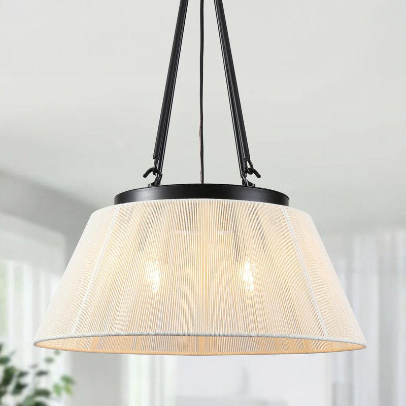 Luminaire suspendu en rotin tissé à la main à 4 lumières à tambour à intensité variable pour îlot de cuisine