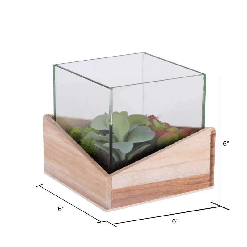 6'' Faux Succulent in Manufactured Wood Pot