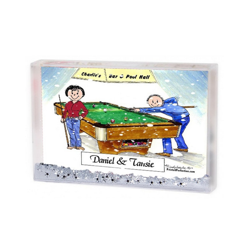 Personalized Billiards, Pool Player Couple MINI Snow Globe Frame Gift  3.75", Yes