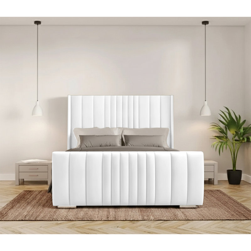 Schwamm Upholstered Bed Frame, Single (3'), White
