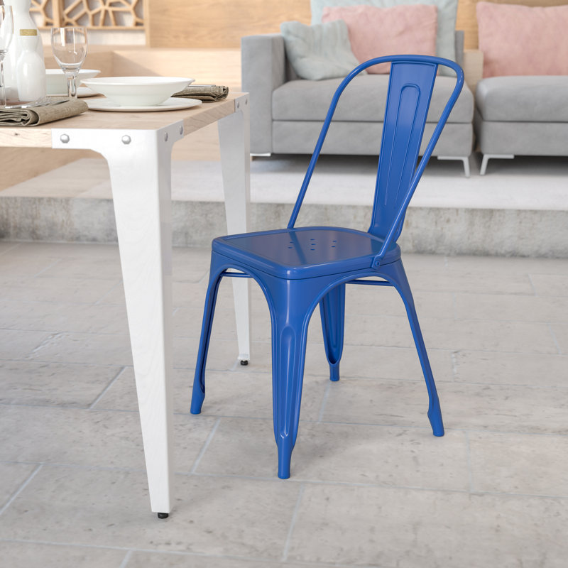 Lily Metal Stackable Side Chair , Distressed Antique Blue