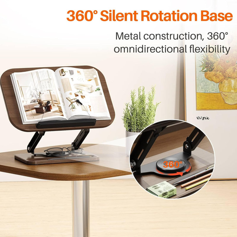 Porte-livre rotatif à 360 ° avec fente pour stylo, hauteur et angle réglables