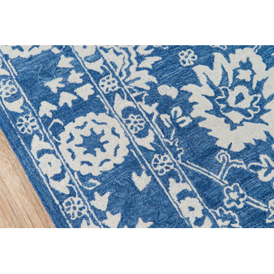 Cece Handmade Wool Blue/White Rug & Reviews | Birch Lane