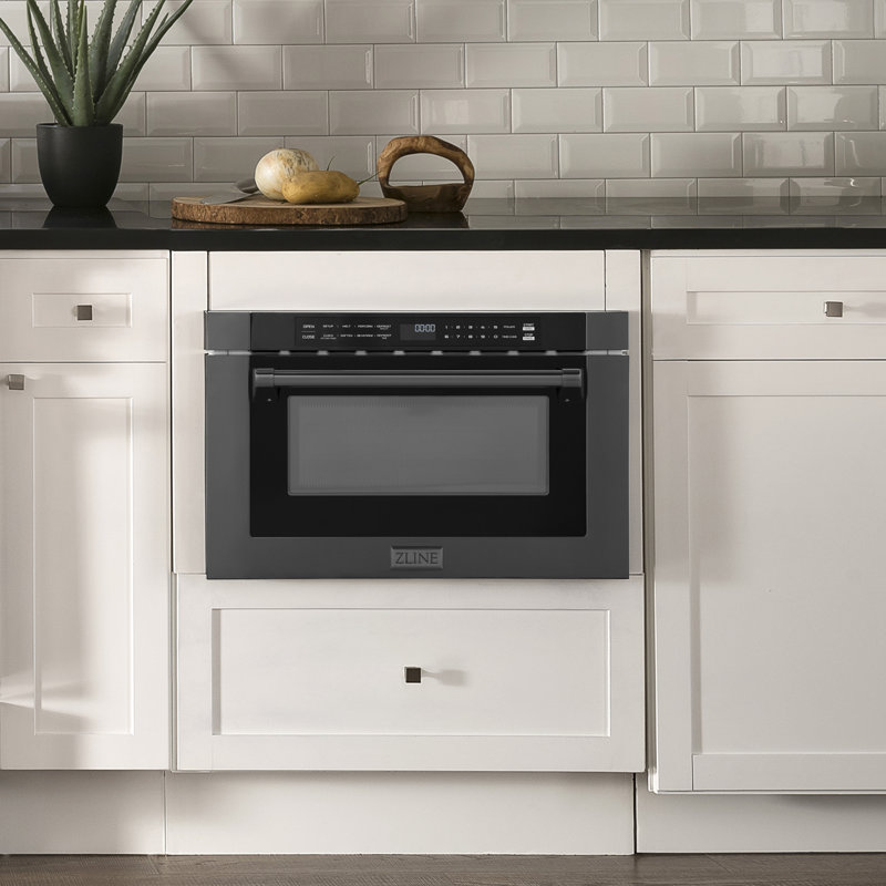 ZLINE 24 in. 1.2 cu. ft. Built-in Microwave Drawer with Traditional Handle, Black Stainless Steel