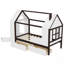 Lit plateforme simple avec tiroirs, lit maison en bois massif avec tablettes, conception enfantine, blanc et espresso-621442982