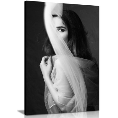 Black And White Woman's Stare Artistic - Wrapped Canvas Print