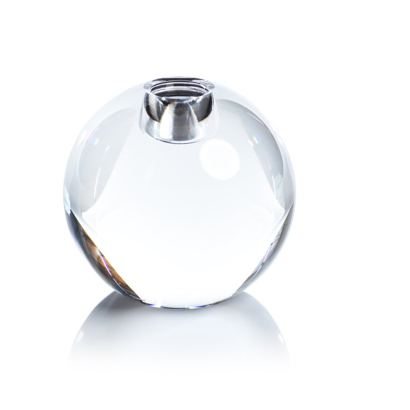 Romy Decorative Crystal Glass Taper Candle Holder, Round, Clear