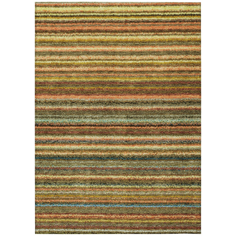 Tapis extérieur lavable rayé corail doré et vert 10 pi x 14 pi