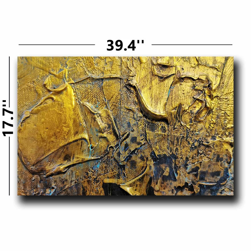 Toile abstraite texturée dorée - 39,4 po x 17,7 po