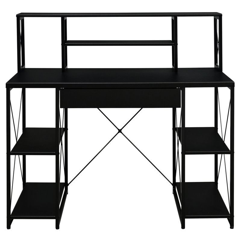 Bureau avec tablettes ouvertes et en noir - 1 tiroir et 8 compartiments pour les accessoires