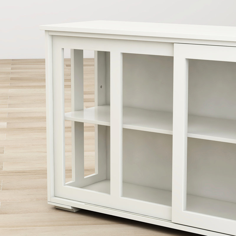 Kitchen Storage Cabinet - White With Glass Door. Crafted For Durability. 2 Sliding Doors And Adjustable Shelf Practical Storage. Painted. Non-Slip Feet Added Stability Constructed From Robust