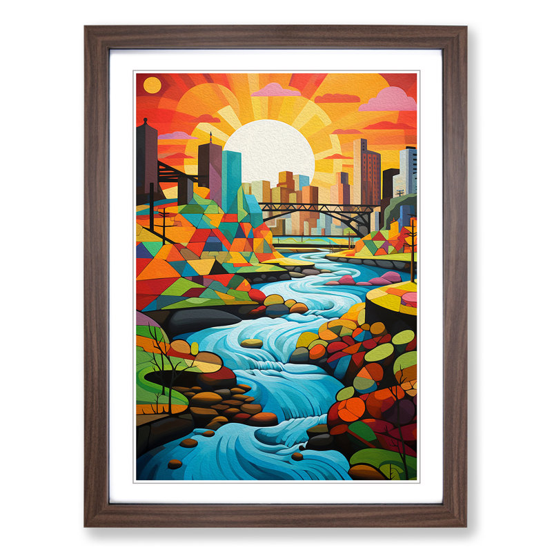 River Constructivism No.2 Framed Print, 64cm H x 46cm W x 2cm D, Walnut