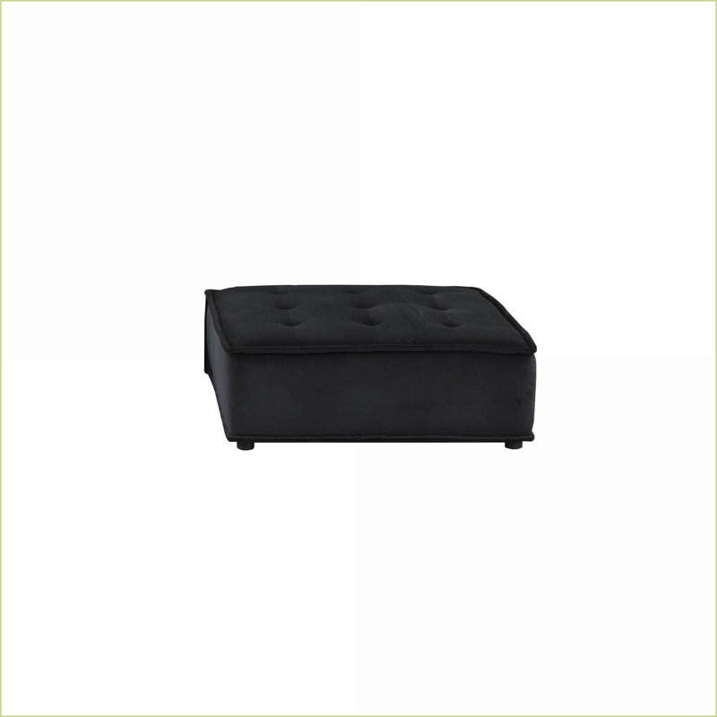 Canapé modulaire en velours noir capitonné 3 pièces 80 po avec repose-pieds | Noir | Velours, H 29 po x l 80 po x P 80 po