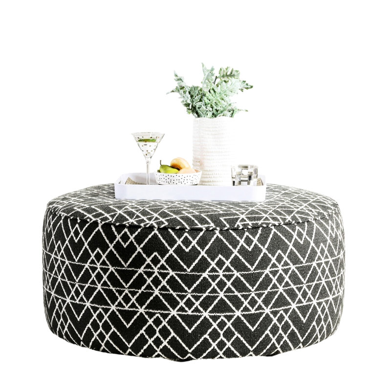 Finition noire ronde avec design contemporain et garniture à passepoil, profondeur de 39 pouces de largeur, hauteur 18, motif géométrique, tissu en bois massif, 1 pièce incluse, assemblage simple, style rembourré large, haut, facile