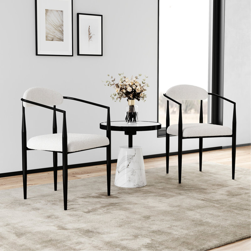 Chaises de salle à manger de style Mid-Century moderne (2), dossier arrondi et pieds en métal pour 2 cuisines élégantes, fer