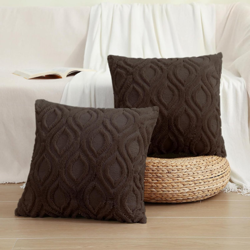 Coussins décoratifs décoratifs 24 x 24, ensemble de 2, housses de coussin en peluche moelleuse, vert, Brun
