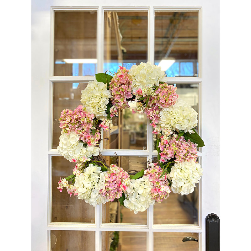 25" Assorted Hydrangea Wreath With Cherry Blossoms