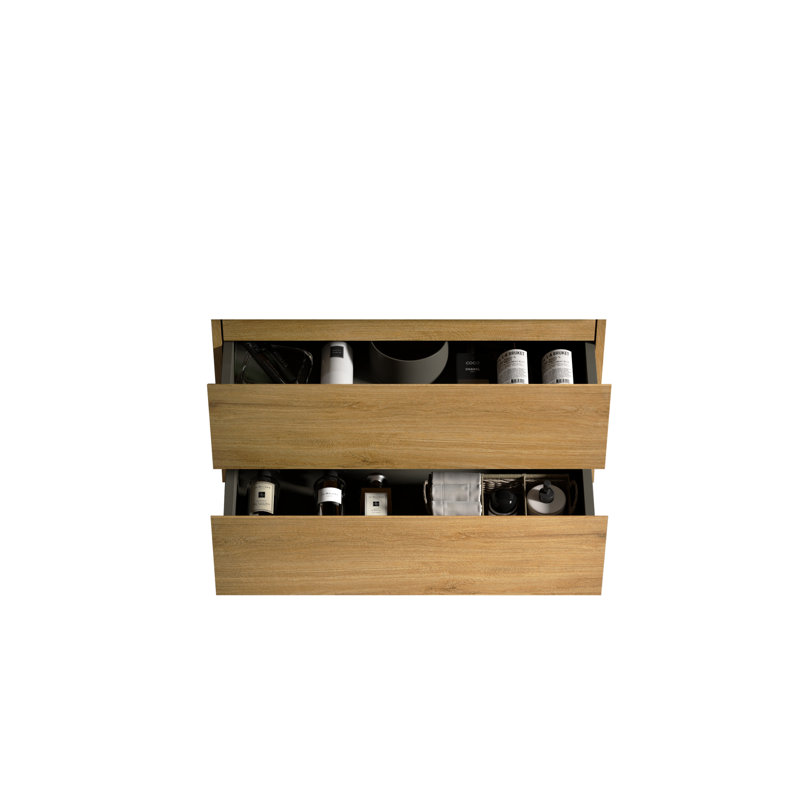 Armoire murale sans lavabo - couleur chêne naturel deux tiroirs pour salle de bain décor minimaliste moderne pré-assemblé