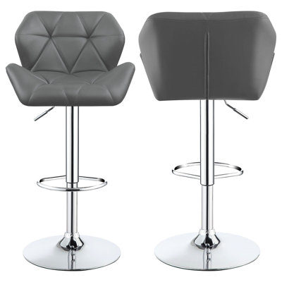 2 tabourets de bar réglables gris - hauteur de fabrication en métal avec chaise de bibliothèque moderne de 2 po et base pour salle à manger