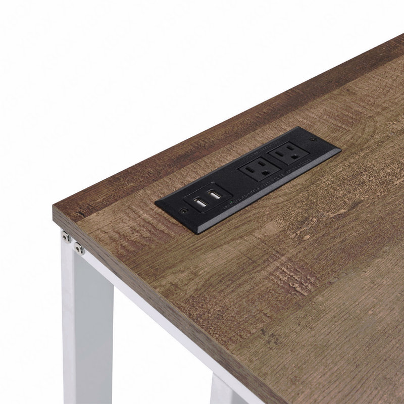 Bureau d'écriture rectangulaire, noyer et blanc avec port USB et prise, Blanc