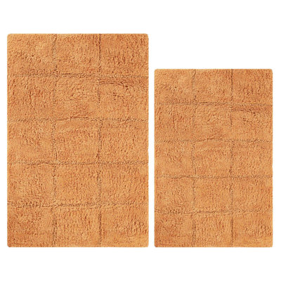 Sandcliff Checkered Cotton Non-Skid Machine Washable 2 Piece Bathroom Rug Set