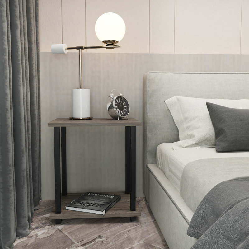 Calvester Nightstand - Modern Square End Table with Lower Shelf, Black/Dark Oak