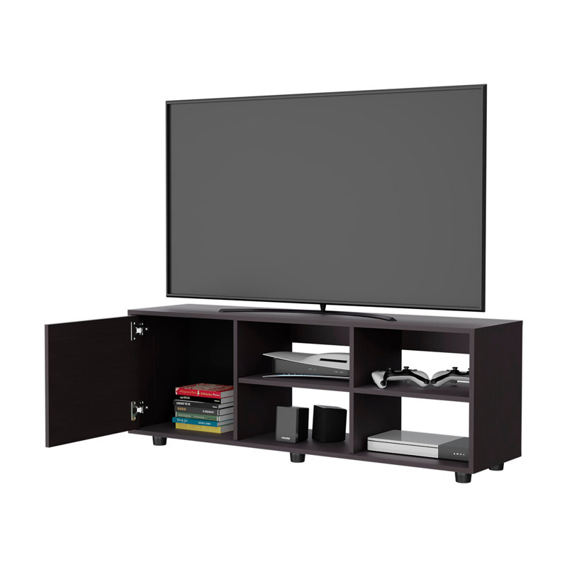 Meuble télé Parker avec porte et rangement ouvert (meuble télé), Wengé