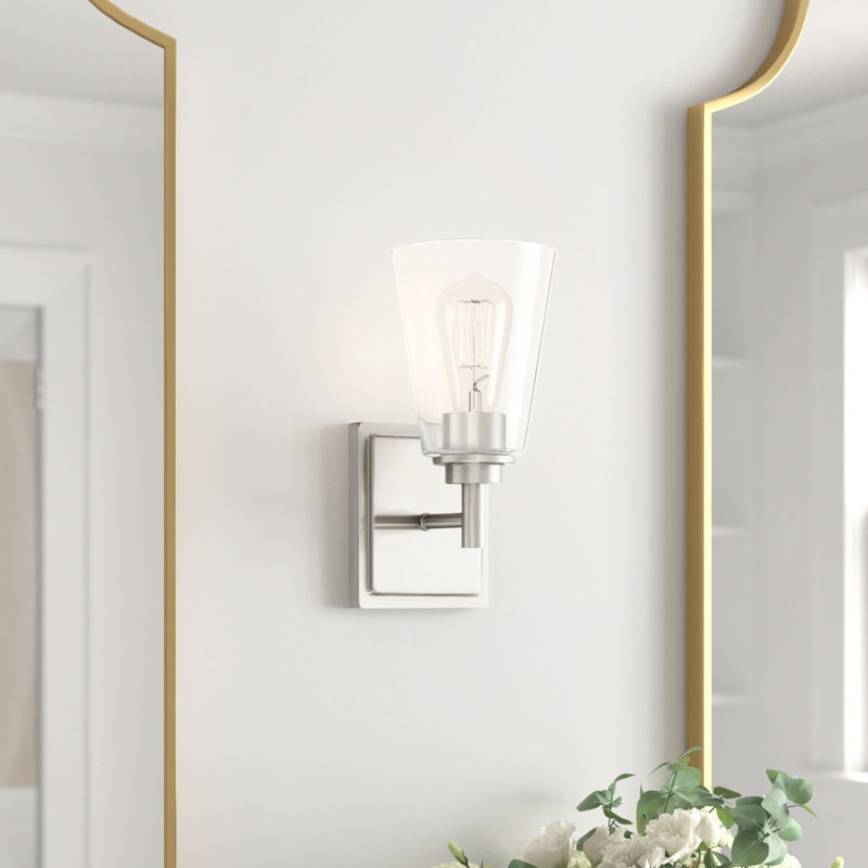 Lanning 1 Light Armed Wall Sconce, Satin Platinum