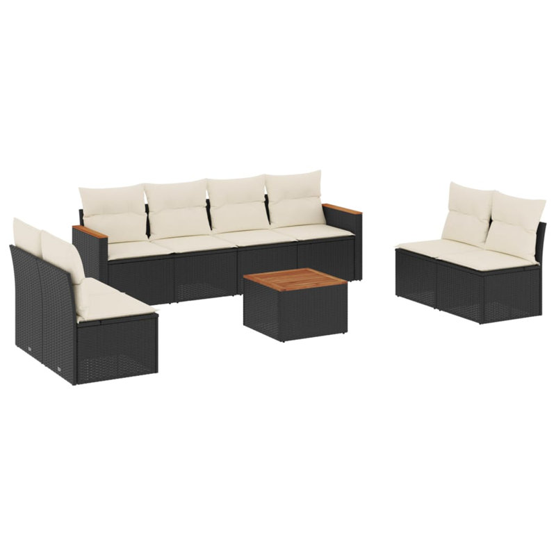 Ensemble de canapé de jardin Vidaxl noir, PE en rotin blanc grand