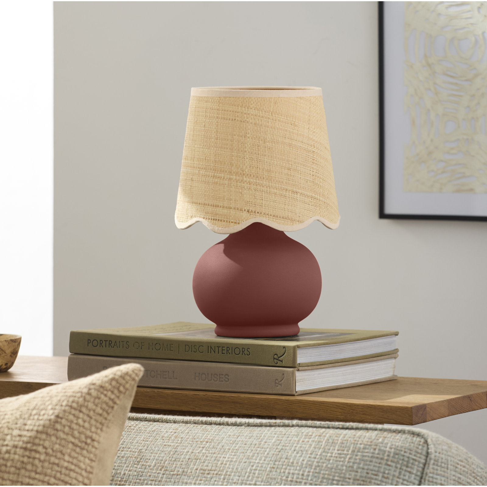 Momsen Scallop Ceramic Table Lamp, Red, Natural, 13"H x 8"W x 8"D