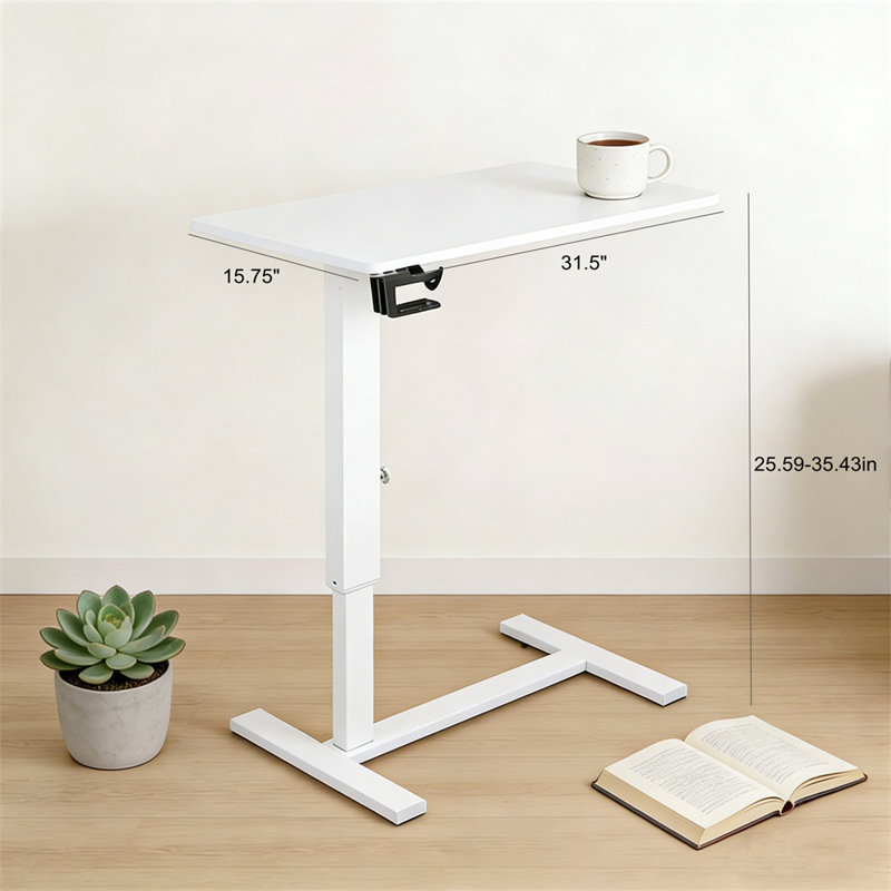 Pneumatic Height Adjustable Side Table with Hidden Casters