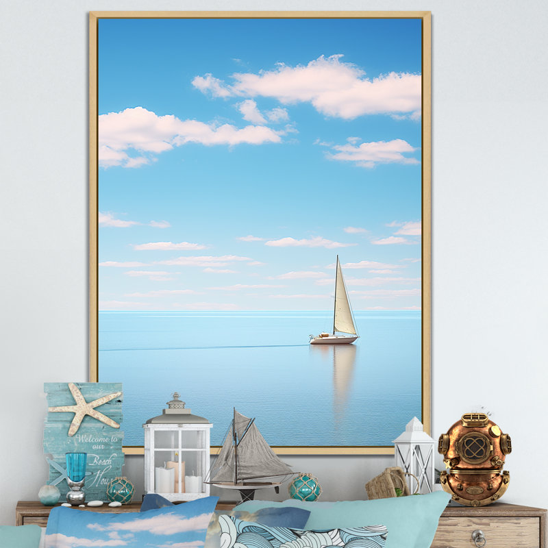 Horizon de planche à voile bleu maritime, H 32 po x l 24 po x P 1 po, Cadre naturel flottant