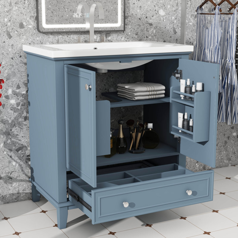 Meuble-lavabo sur pied de 30 po sans lavabo, armoire de salle de bain autoportante en bois avec 2 portes et tiroir pour la salle de bain