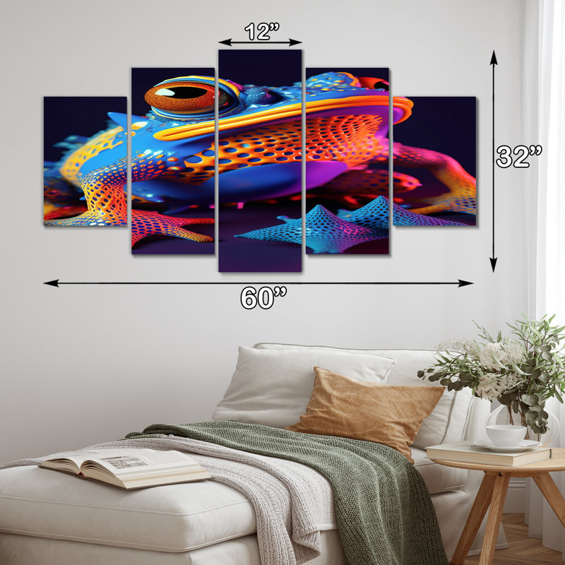 «Neon Frog I», art mural sur toile, 5 panneaux