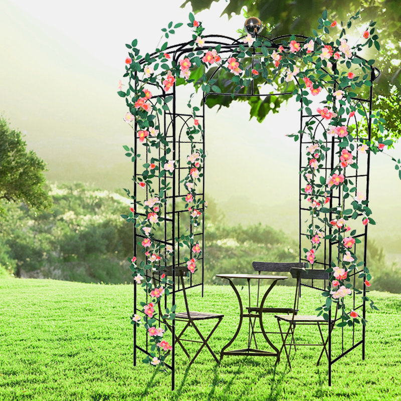 Pavillon de jardin en fer 81,3 po x 114,2 po, arche de jardin, noir, écaillage