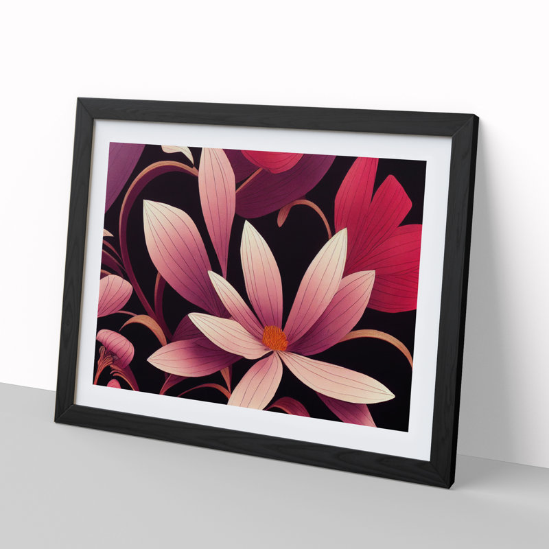 Distinguished Flowers - Single Picture Frame Painting, Black, 46cm H x 64cm W x 2cm D