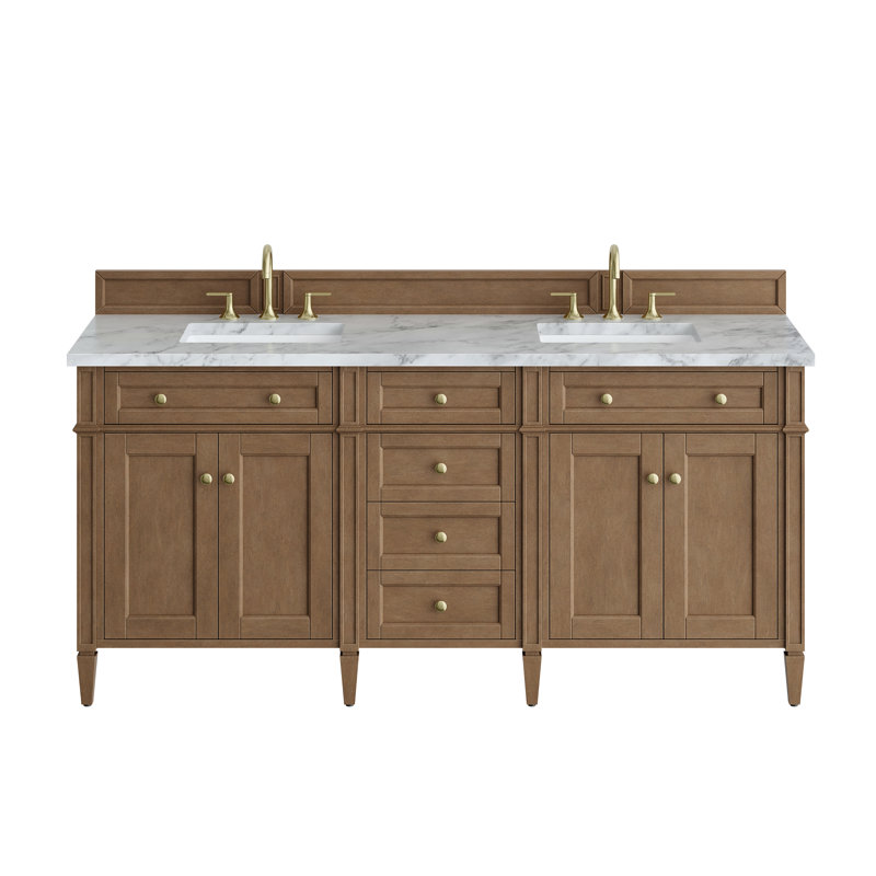 Meuble-lavabo double l 72 po Dussault, Blanc de Carrare, 8 po, Pacane