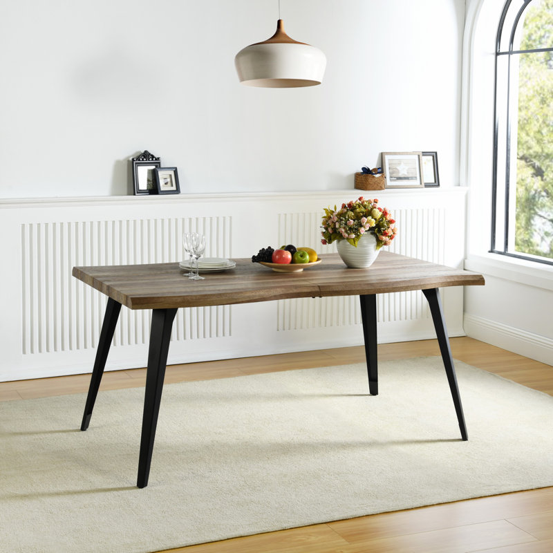 Shivani 63" Wood Look Live Edge Rectangular Dining Table for 6, Light Honey Brown