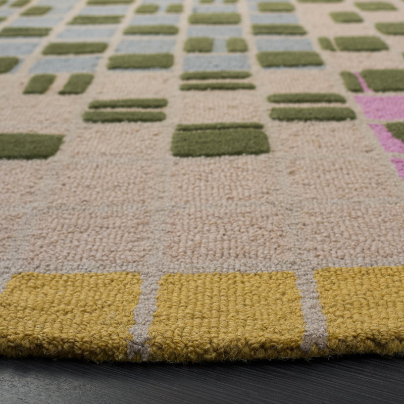 Genre 206 Checkered Hand Tufted 85% Wool; 15% Cotton Geometric Shapes Rug, Round 6'