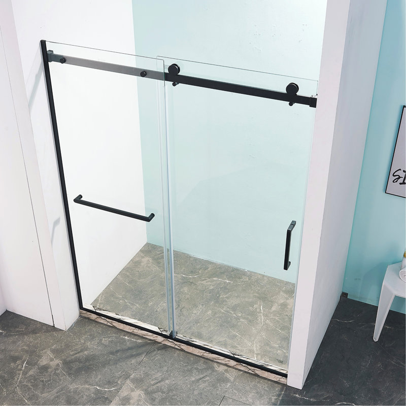 56-60"W X 75"H Semi-Frame Single Sliding Shower Door, 304 Stainless Steel, 5/16" (8Mm) Thick SGCC Tempered Clear Glass.