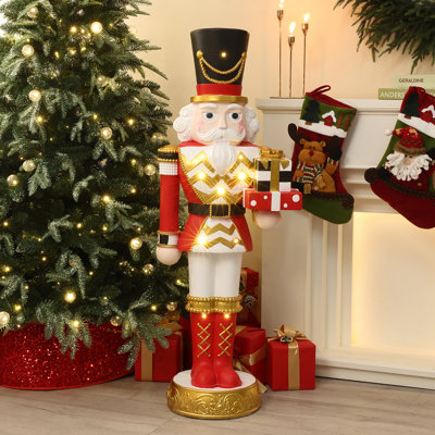 4-Foot Lighted Red Nutcracker Soldier with Presents, Battery Operated Holiday Decoration