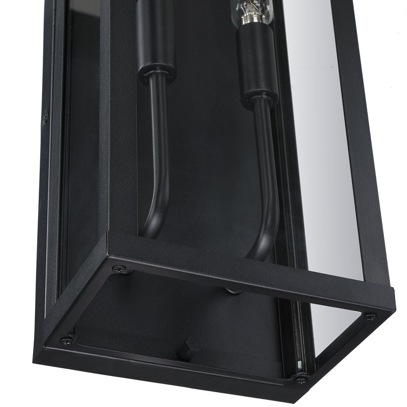 Applique murale extérieure moderne noire à 2 lumières de 56 cm (22 po) avec verre transparent pour porche, entrée et garage